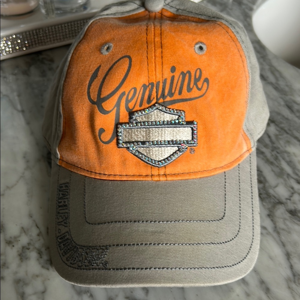 Orange and Gray Cap with Embellished Logo